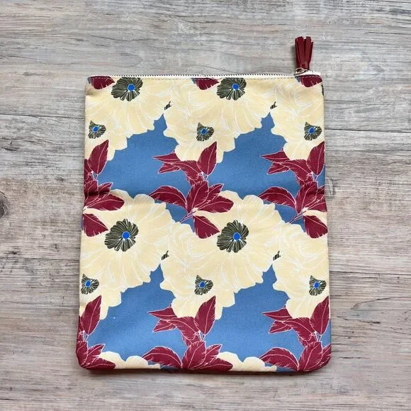 Rachel Pally Floral Clutch Cream Leather Trim Blue Red Yellow Print Bag - Picture 1 of 9